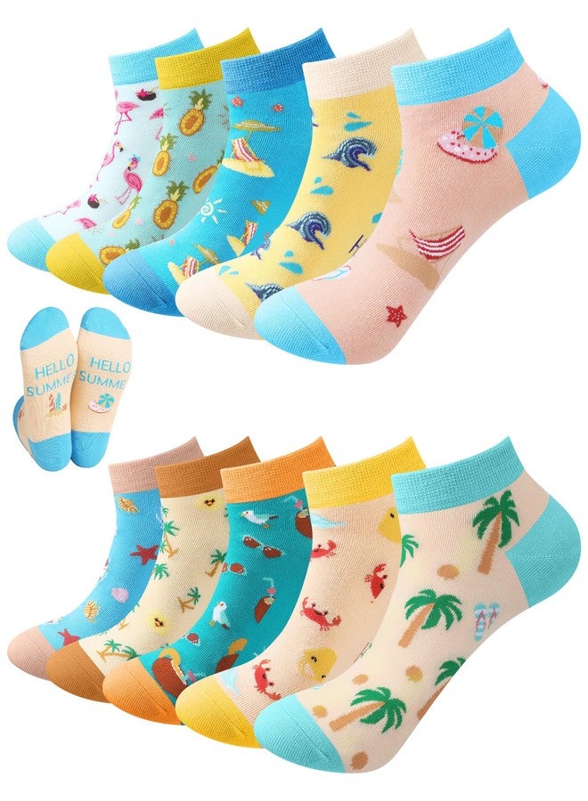 Cozypower 10 Pairs Funny Ankle Socks for Women Flamingo Beach Low Cut Cotton Mini Crew Sock for Animal Lover Christmas Gifts(Beach) - Image 1